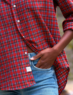 EILEEN RELAXED BUTTON UP- SMALL RED PLAID