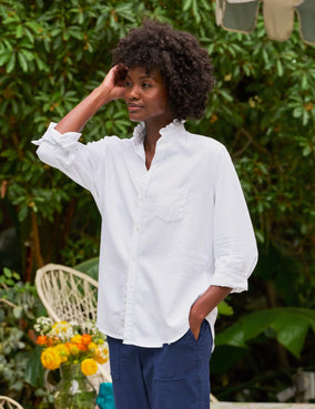 EILEEN RUFFLE BUTTON UP SHIRT- WHITE