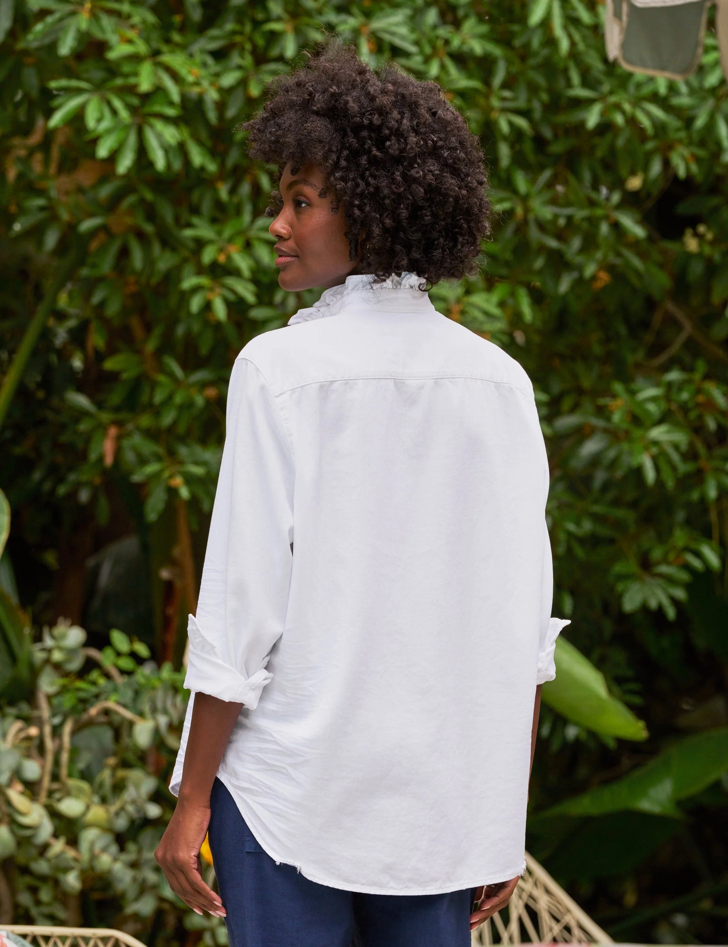 EILEEN RUFFLE BUTTON UP SHIRT- WHITE