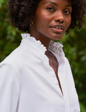 EILEEN RUFFLE BUTTON UP SHIRT- WHITE