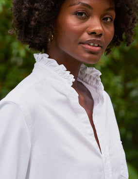 EILEEN RUFFLE BUTTON UP SHIRT- WHITE