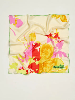 SCREEN PRINTED SQUARE SCARF IN 65X65 CMS IN ORANGE