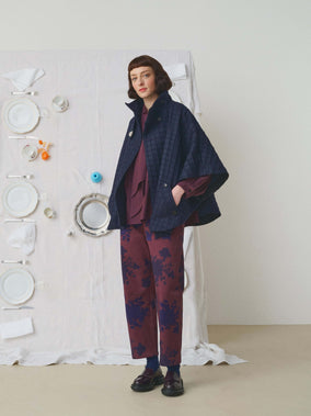 PINTUCK WOOLEN CAPE WITH CERAMIC BUTTONS