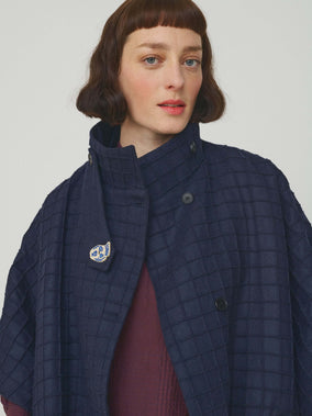 PINTUCK WOOLEN CAPE WITH CERAMIC BUTTONS
