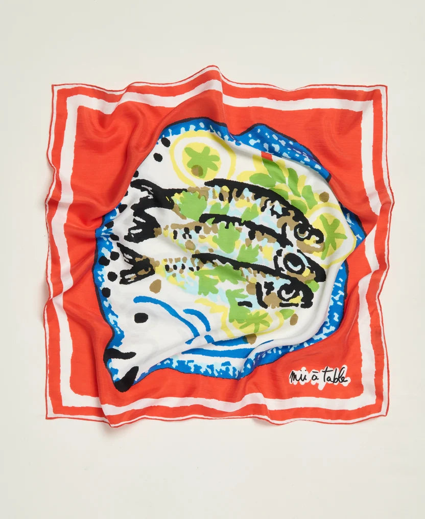 SCREEN PRINTED SQUARE SCARF IN 65X65 CMS IN RED