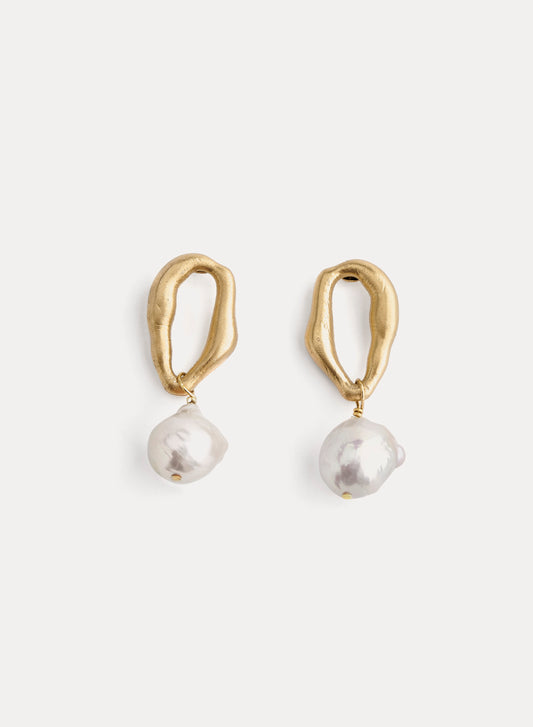 STRASS SCULPTURE EARRINGS WITH PEARL 18K GOLD PLATED