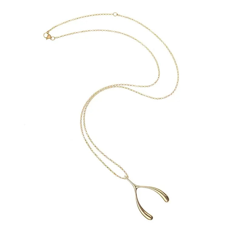 LUCKY GOLD WISHBONE PENDANT ON 18-20" ADJUSTABLE DELICATE CHAIN