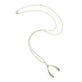 LUCKY GOLD WISHBONE PENDANT ON 18-20" ADJUSTABLE DELICATE CHAIN