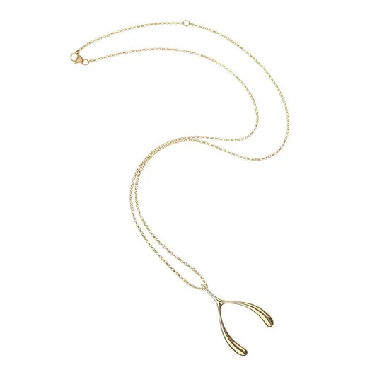 LUCKY GOLD WISHBONE PENDANT ON 18-20" ADJUSTABLE DELICATE CHAIN