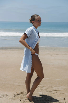 RIGA SHORT SLEEVE SHORT DRESS - NAVY STRIPES