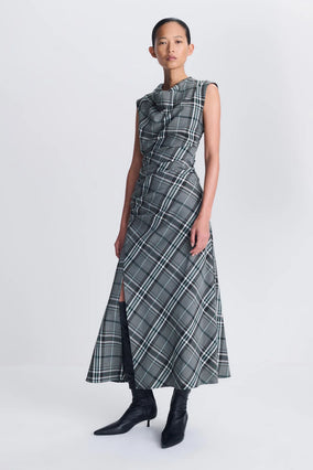 Burke S/L Draped Midi Dress - Everglade Plaid