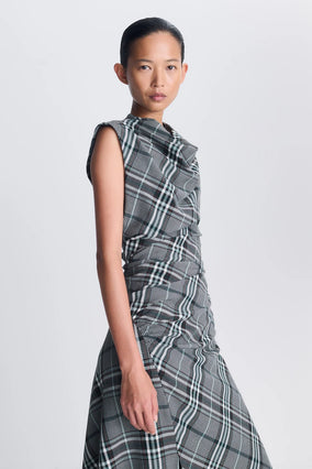 Burke S/L Draped Midi Dress - Everglade Plaid