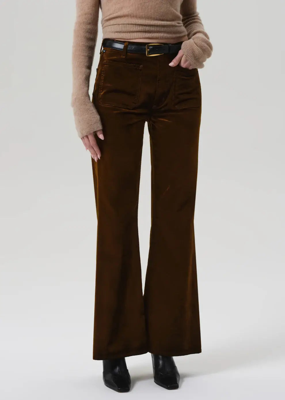 KIMBERLY PATCH POCKET FLARE IN VELVET