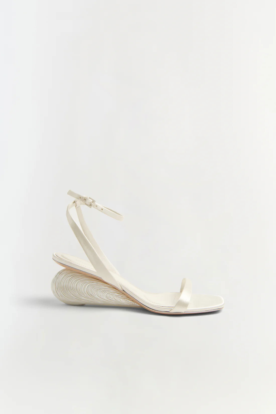 BRIDGET SATIN OYSTER SHELL WEDGE SANDAL
