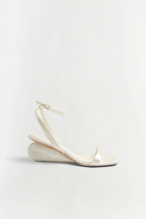BRIDGET SATIN OYSTER SHELL WEDGE SANDAL