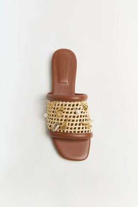 CASPIAN RAFFIA NETTED  FLAT SANDAL