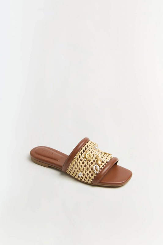 CASPIAN RAFFIA NETTED  FLAT SANDAL
