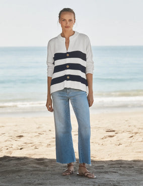 MONTECITO CARDIGAN- WHITE/NAVY STRIPE