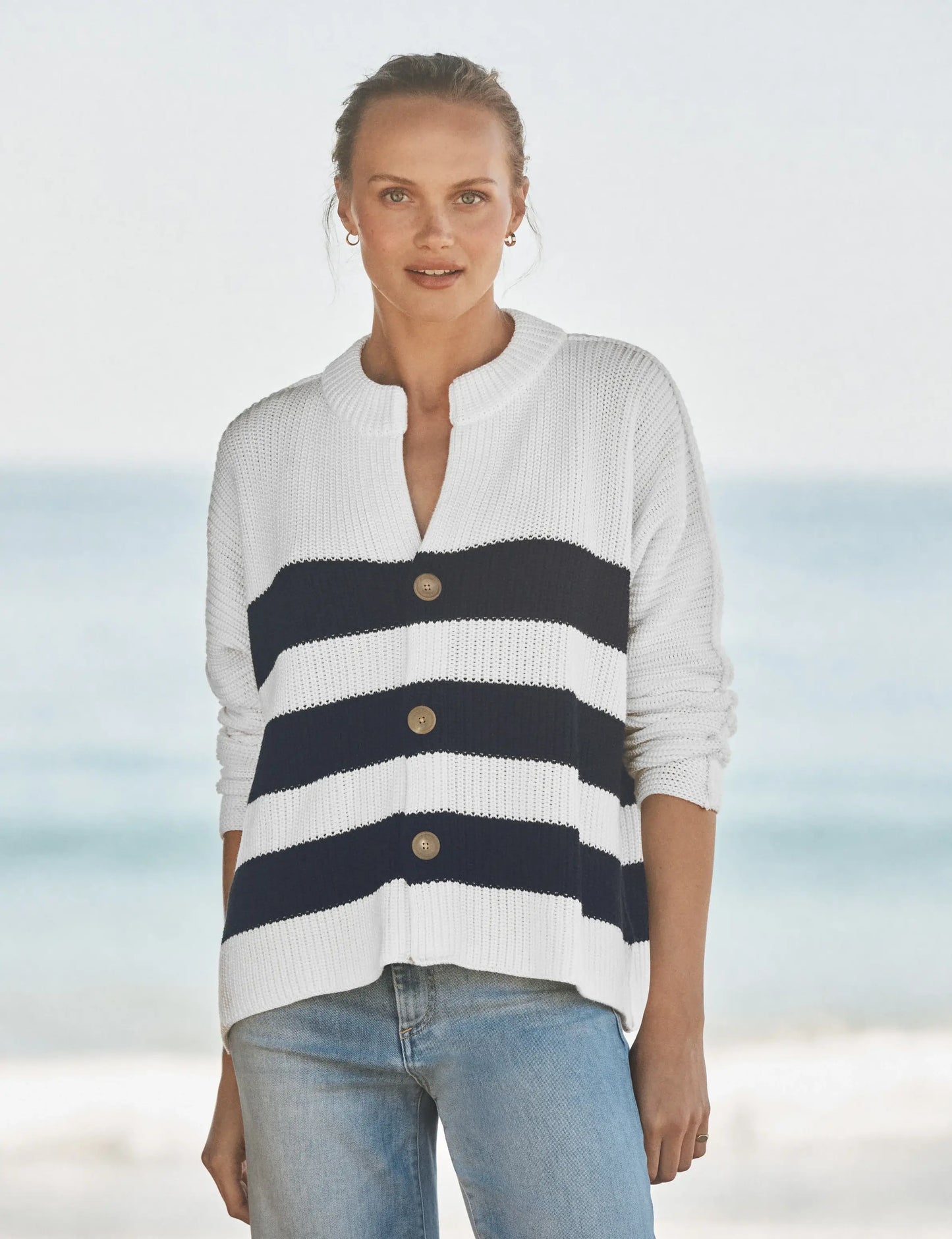 MONTECITO CARDIGAN- WHITE/NAVY STRIPE