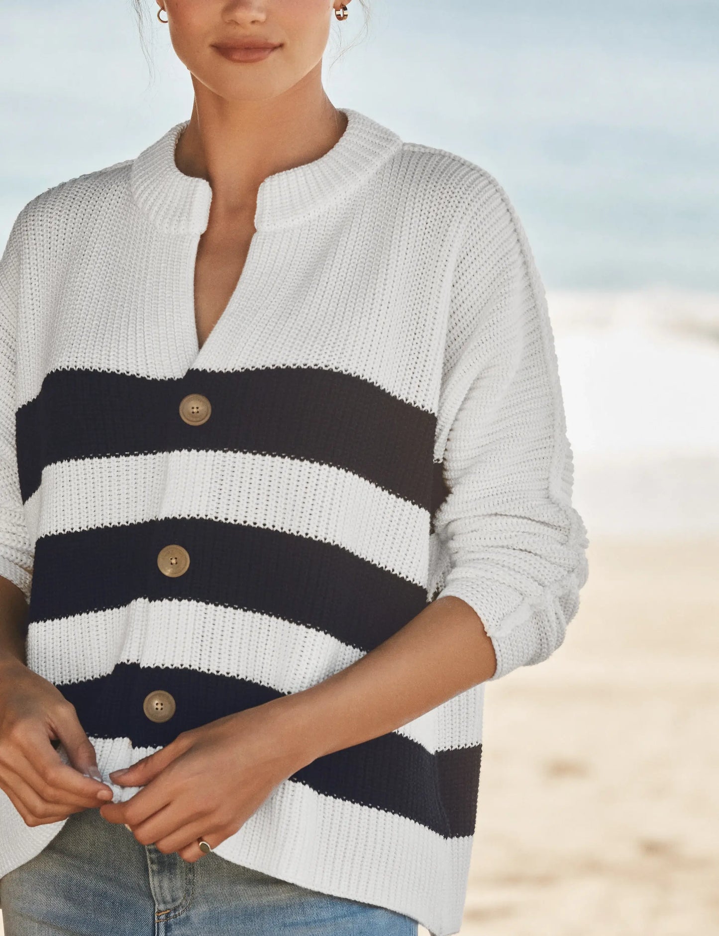 MONTECITO CARDIGAN- WHITE/NAVY STRIPE