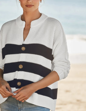 MONTECITO CARDIGAN- WHITE/NAVY STRIPE
