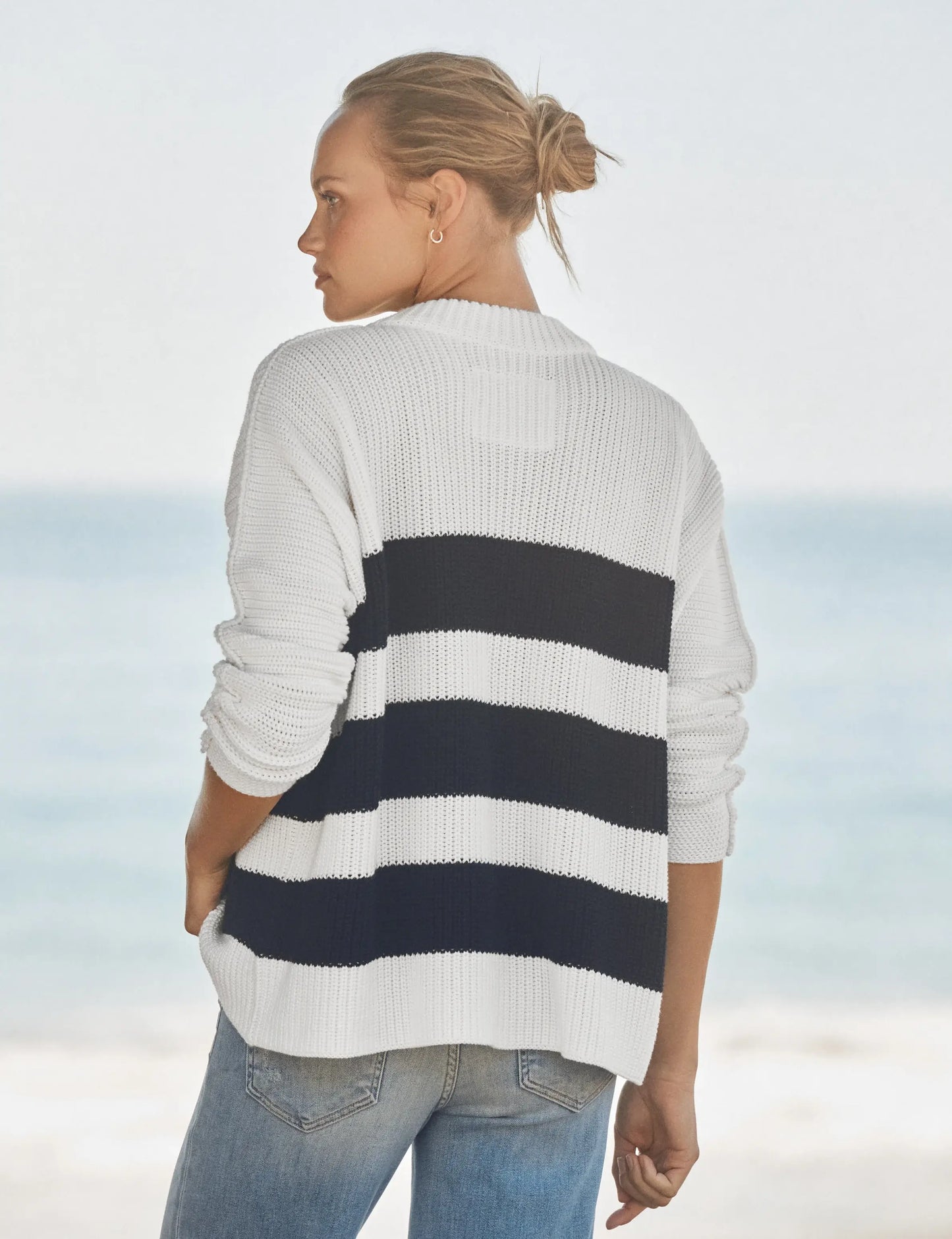 MONTECITO CARDIGAN- WHITE/NAVY STRIPE