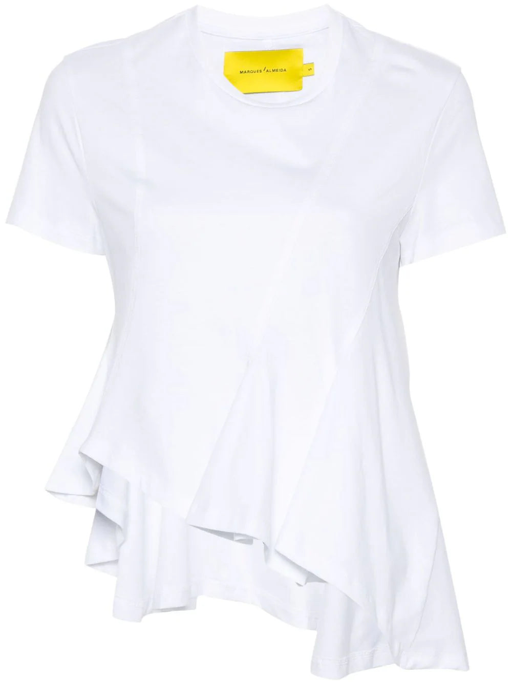 CAP SLEEVE T-SHIRT WITH PLEATS AND ASSYMETRIC HEM