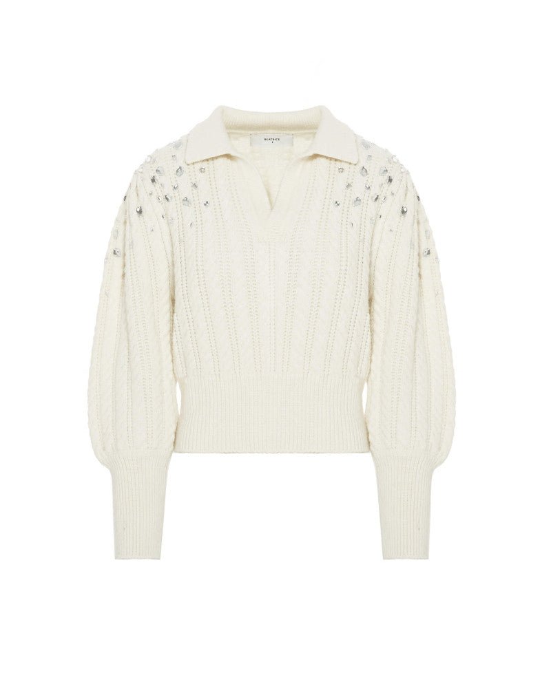 POLO SWEATER WITH EMBROIDERED SLEEVES