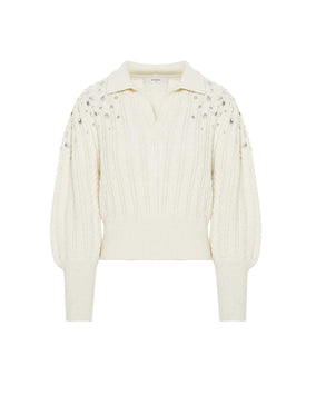 POLO SWEATER WITH EMBROIDERED SLEEVES