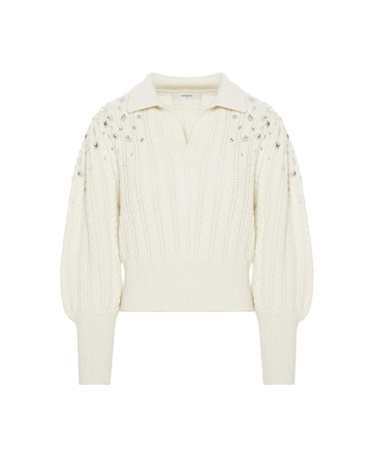 POLO SWEATER WITH EMBROIDERED SLEEVES