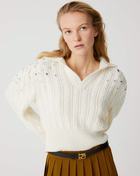 POLO SWEATER WITH EMBROIDERED SLEEVES