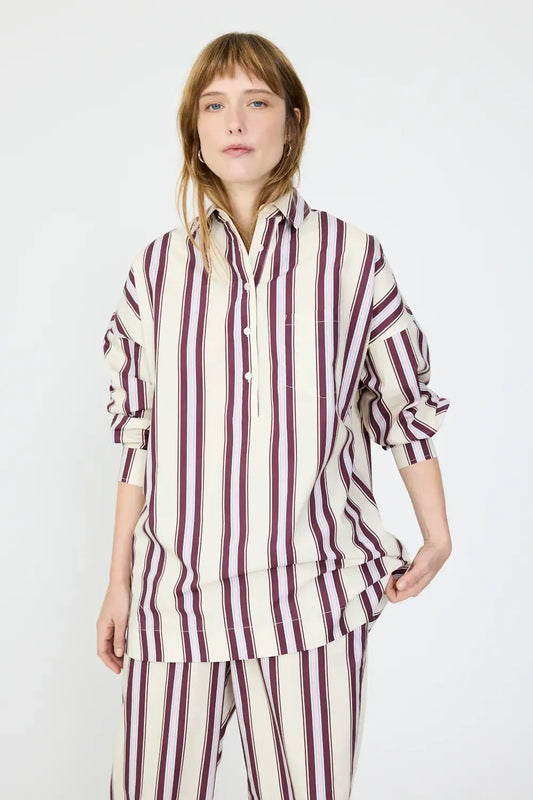 CHIARA HALF PLACKET STRIPED SHIRT
