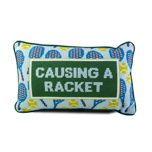 CAUSING A RACKET NEEDLEPOINT PILLOW