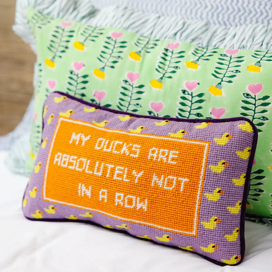 DUCKS IN A ROW NEEDLEPOINT PILLOW