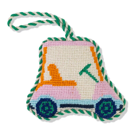 GOLF CART NEEDLEPOINT ORNAMENT