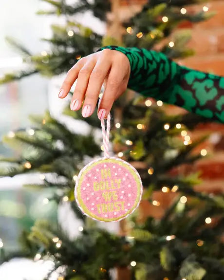 IN DOLLY WE TRUST NEEDLEPOINT ORNAMENT
