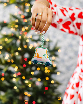 GOLF CART NEEDLEPOINT ORNAMENT