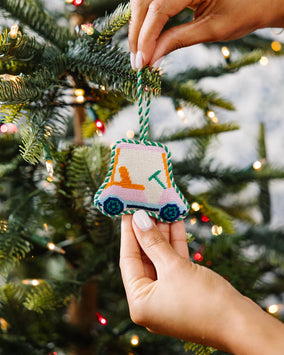 GOLF CART NEEDLEPOINT ORNAMENT