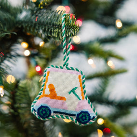 GOLF CART NEEDLEPOINT ORNAMENT