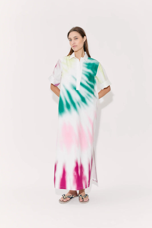 CAFTAN DRESS IN TIE-DYE COTTON POPLIN