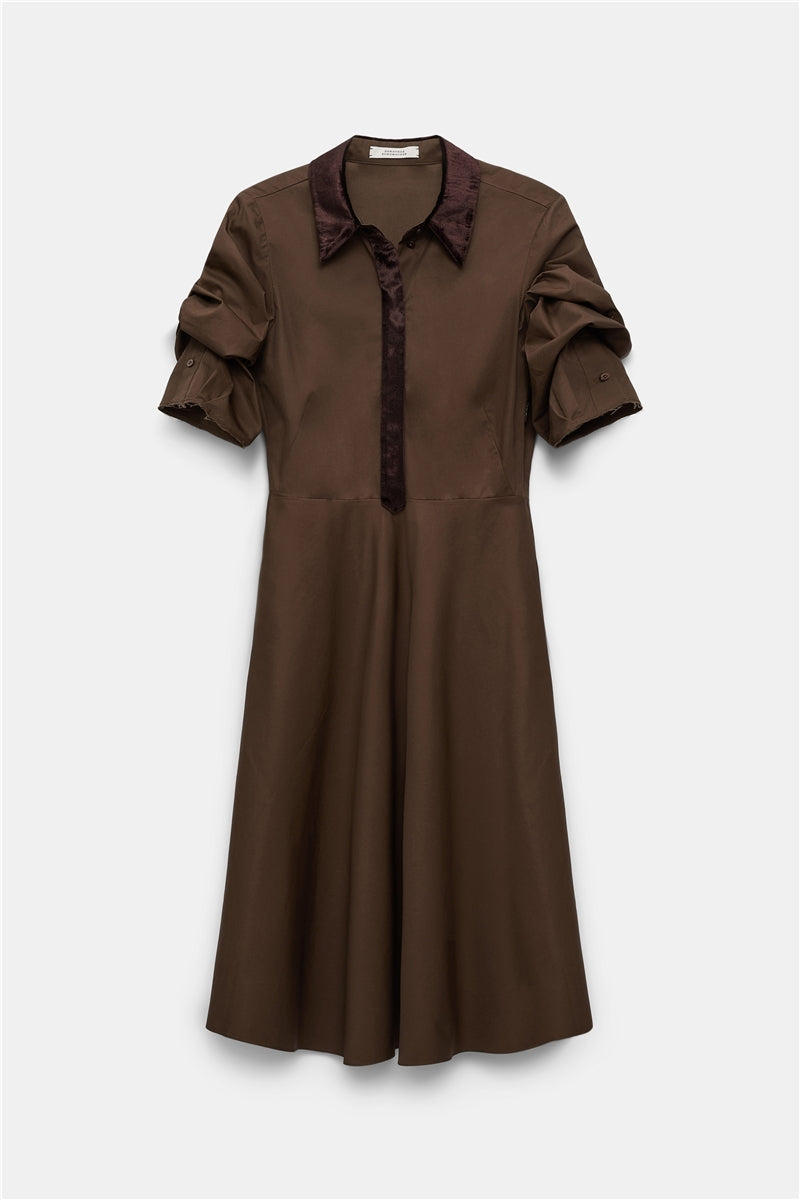 POPLIN POWER DRESS- CHOCOLATE