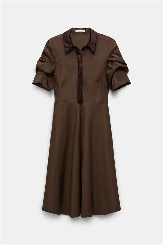 POPLIN POWER DRESS- CHOCOLATE