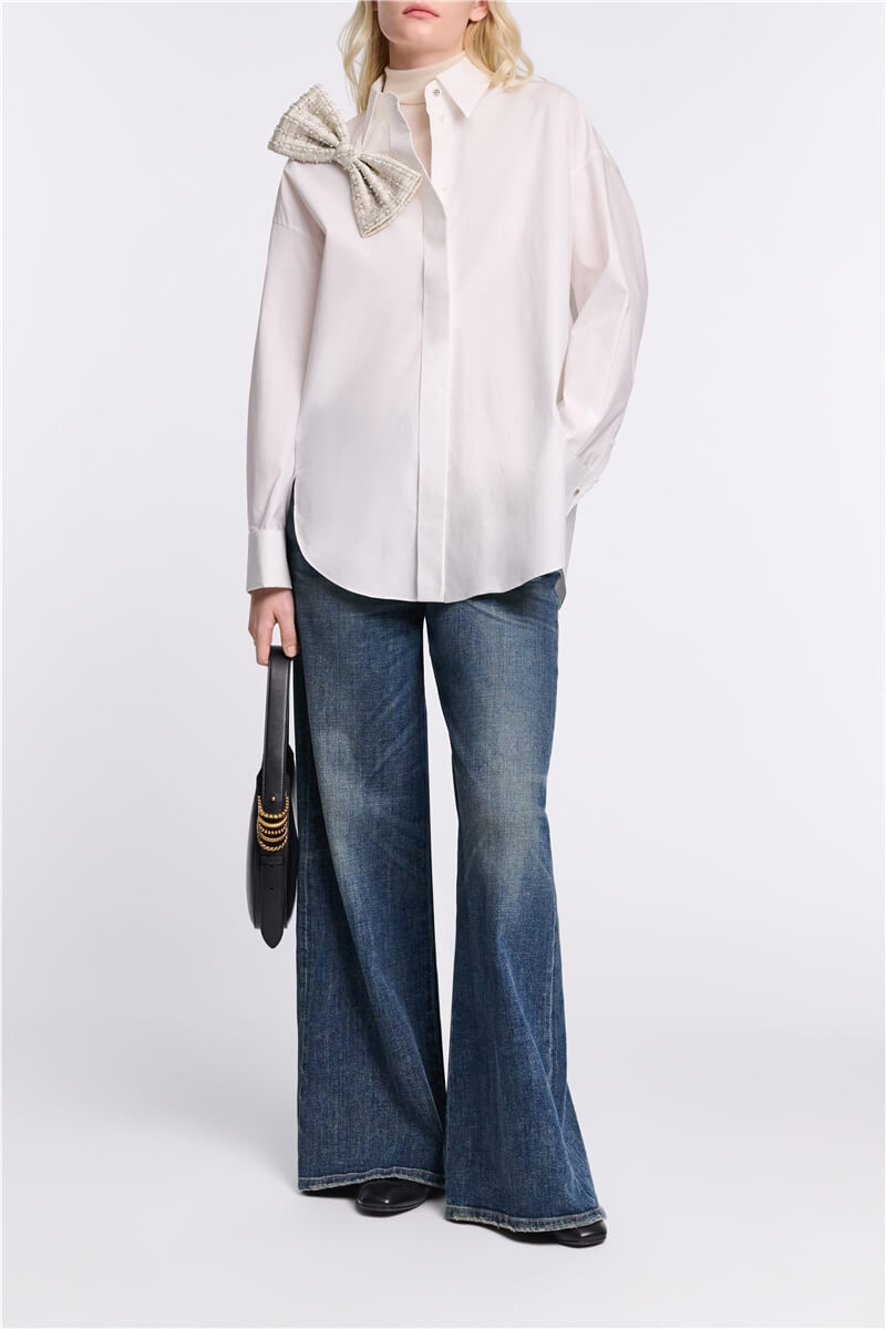 POPLIN POWER BLOUSE- WHITE PEARL