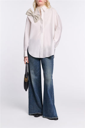 POPLIN POWER BLOUSE- WHITE PEARL