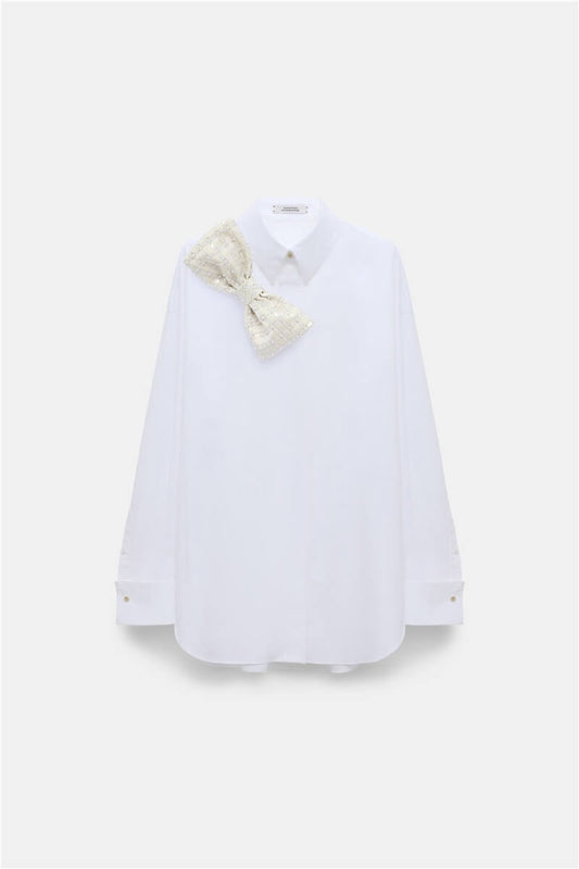 POPLIN POWER BLOUSE- WHITE PEARL