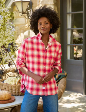 RELAXED BUTTON-UP SHIRT - DARK PINK, WHITE PLAID