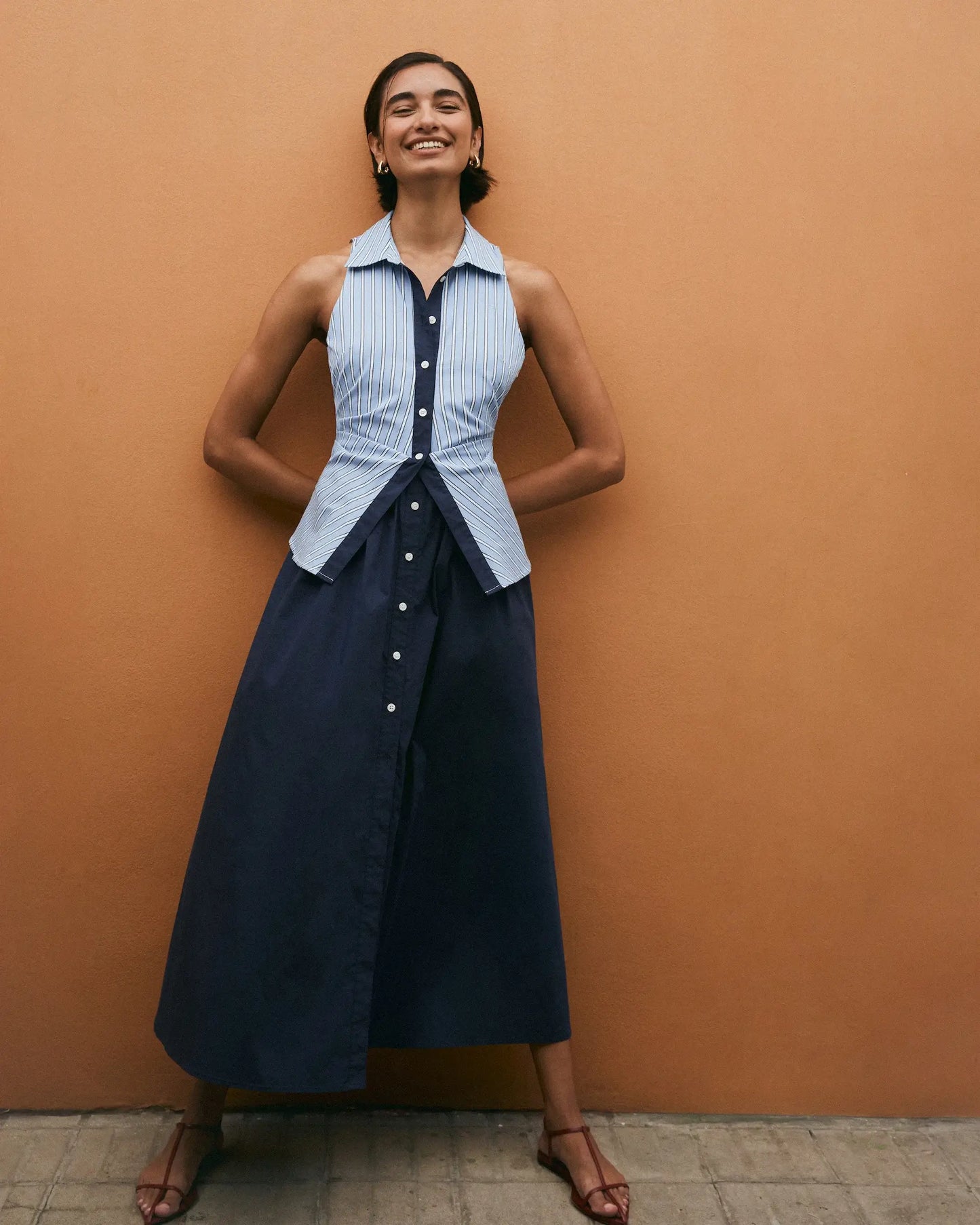 HANNAH DRESS-CLOUDY BLUE/OPTIC WHITE