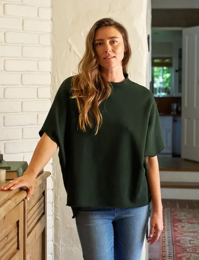 AUDREY - FUNNEL NECK CAPELET IN DARK GREEN