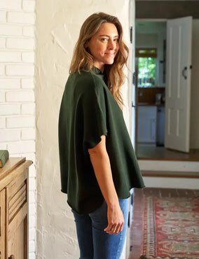 AUDREY - FUNNEL NECK CAPELET IN DARK GREEN
