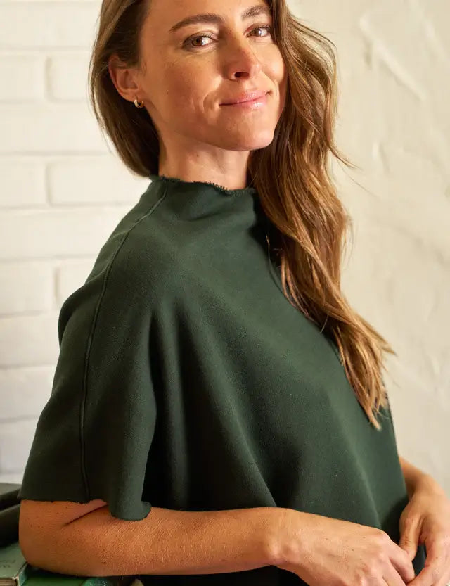 AUDREY - FUNNEL NECK CAPELET IN DARK GREEN